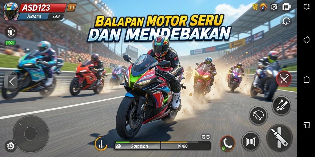 Gameplay mendebarkan dari ASD123 dengan balapan motor yang seru.