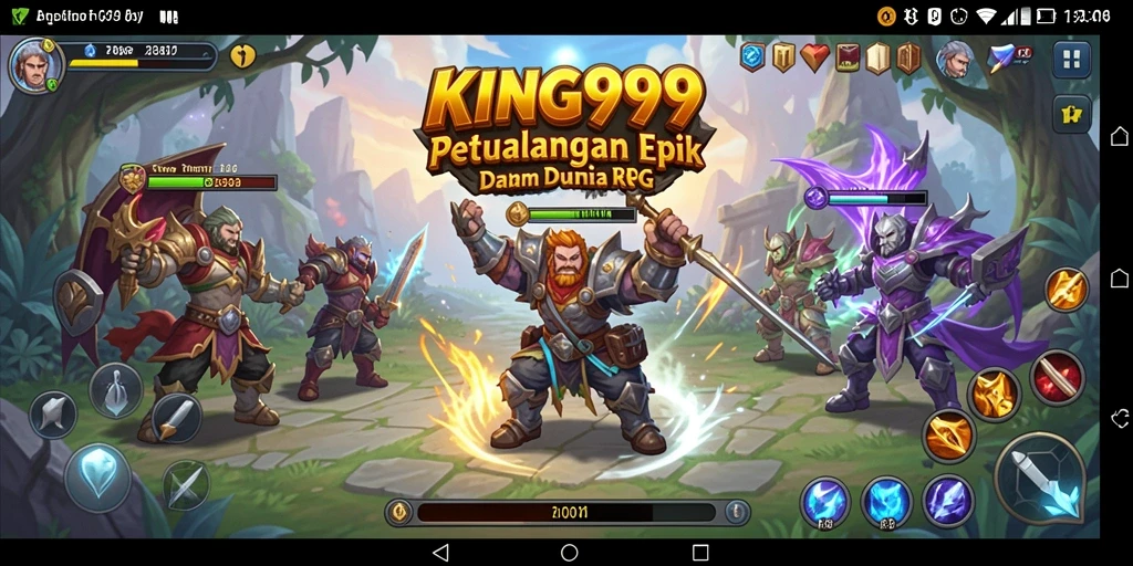 Screenshot KING999 memperlihatkan karakter menakjubkan dalam pertempuran RPG.