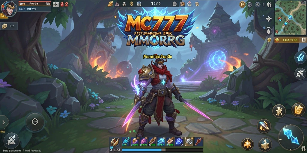 Screenshot utama MC777 menampilkan aksi gameplay MMORPG yang mendebarkan.