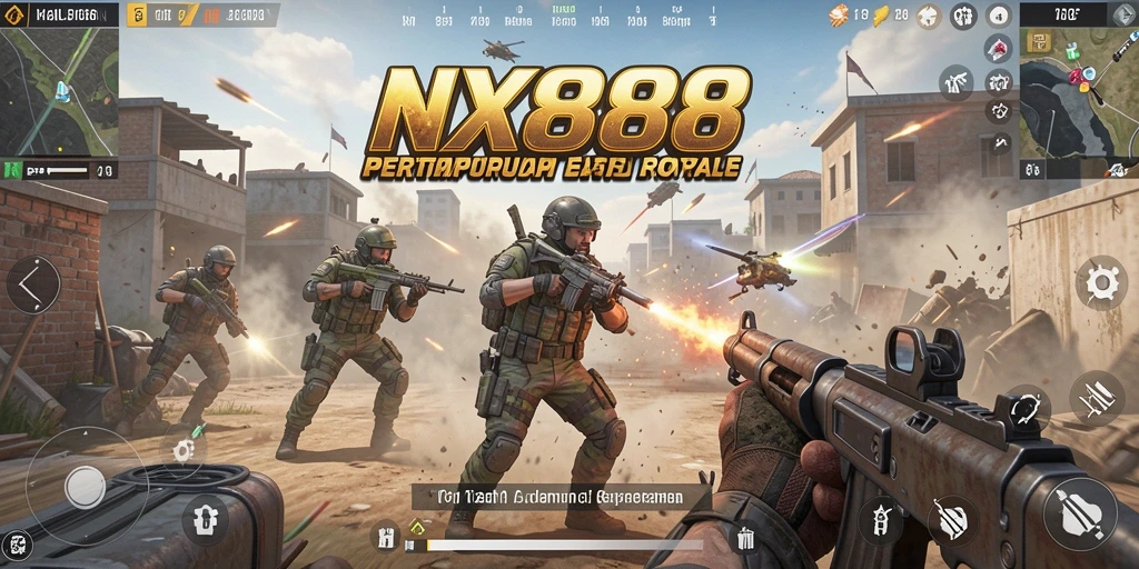 Gameplay NX888 yang seru dalam pertempuran Battle Royale.