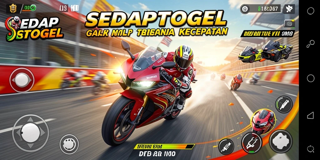 Tampak aksi seru balapan motor di lintasan menantang.