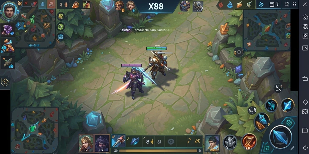 Gameplay seru X88 dengan pertempuran MOBA intens.